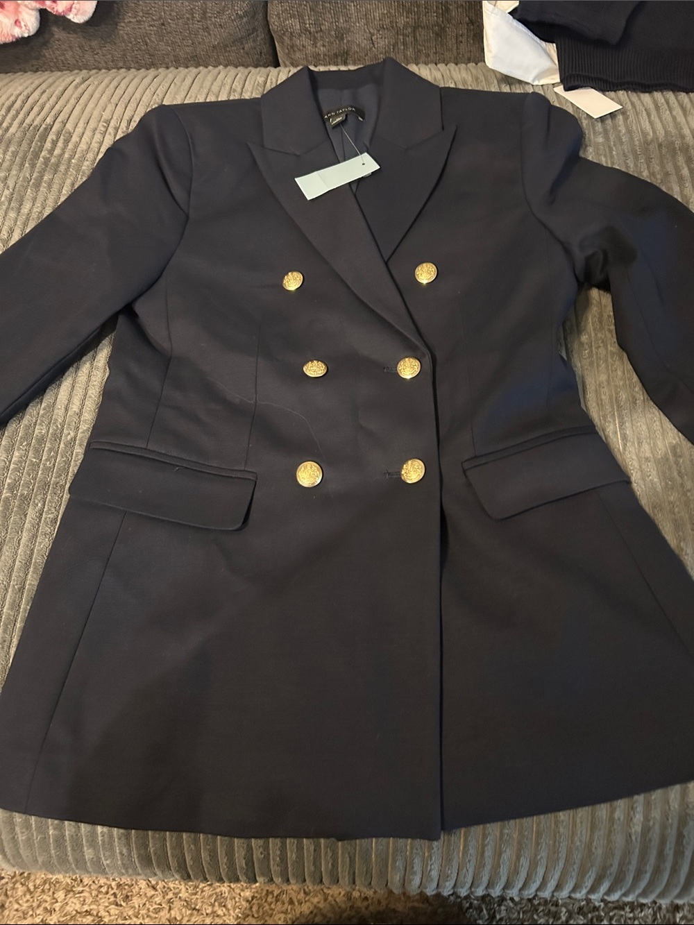 Ann Taylor Black Double-Breasted Blazer with Gold Buttons